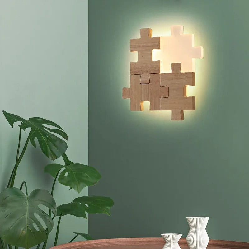 applique murale puzzle bois