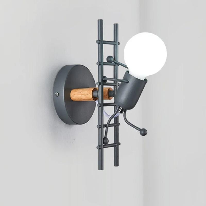 applique murale led bois et metal noir