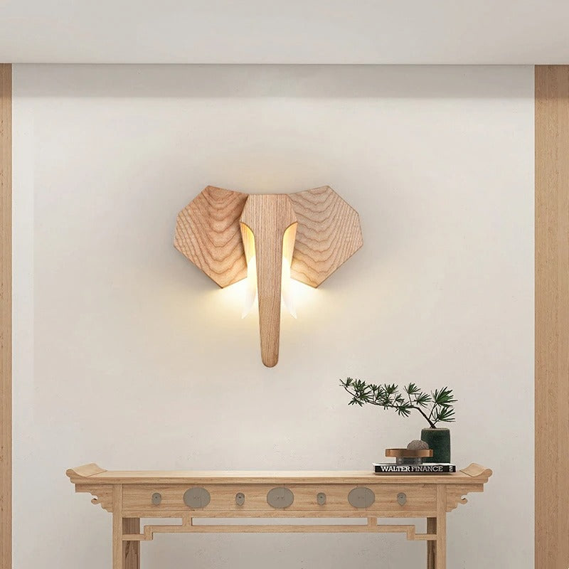 applique murale tête éléphant en bois
