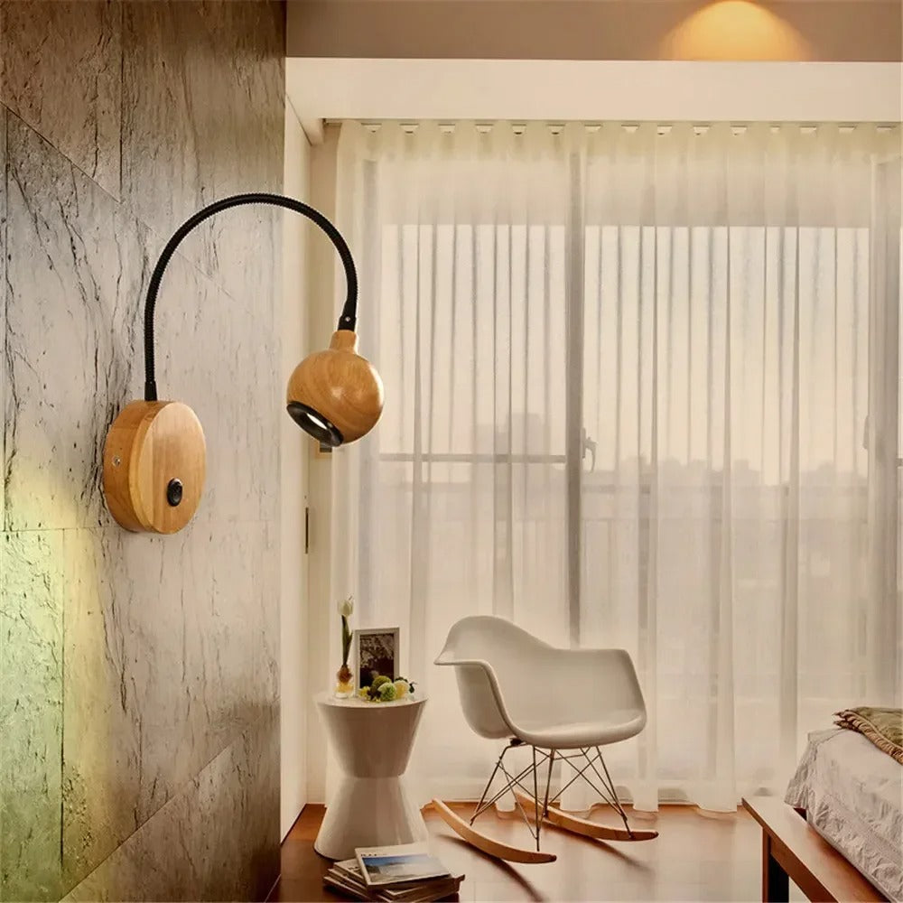 applique murale design led liseuse noire bois
