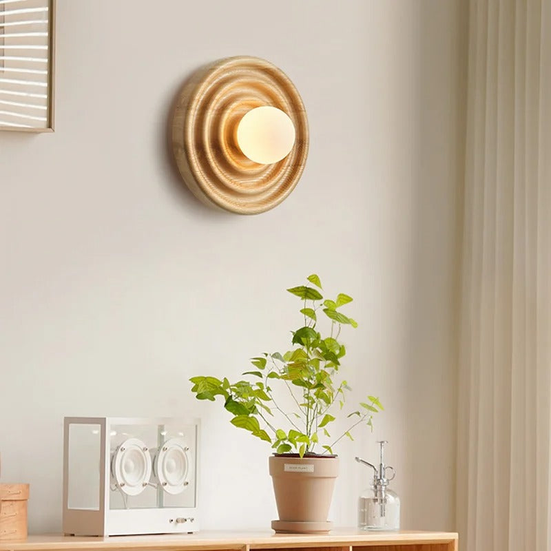 applique murale ronde bois led